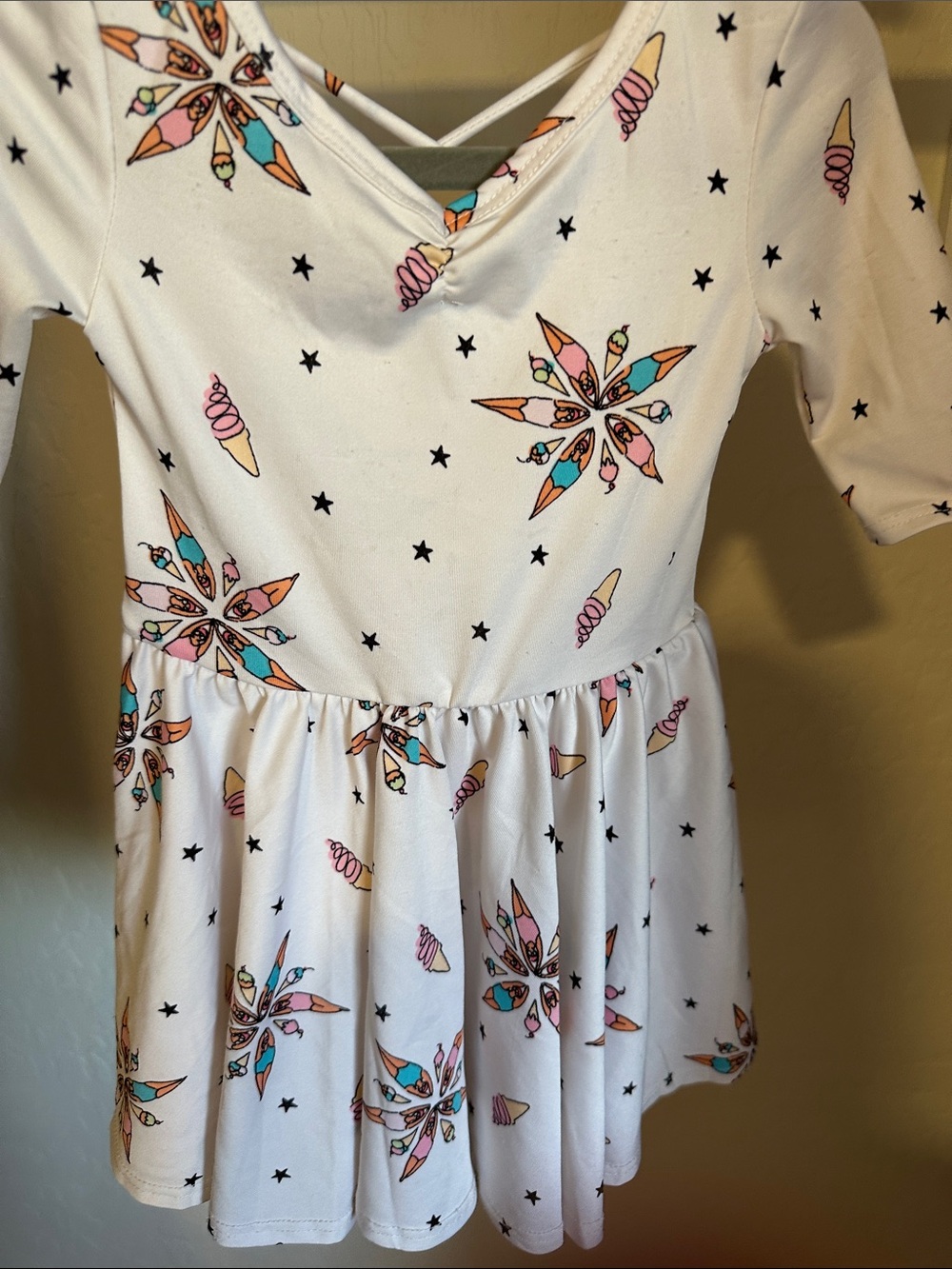 Girls' White Ice Cream & Star Print Skater Dress